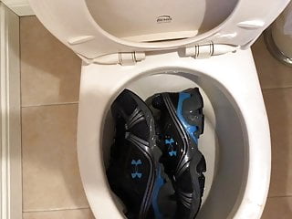 Peeing Under Armour sneakers