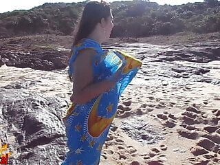 Lush latin wifey bare on public beach