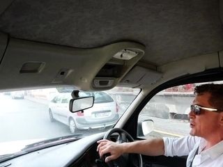 Steaming black-haired unclothed in a cab