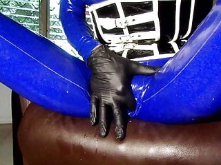 Onanism in my blue spandex catsuit with rubber